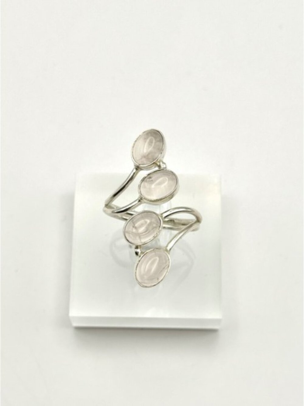 Rose‎ Quartz 4 Stone Bypass Sterling Silver Handmade Ring